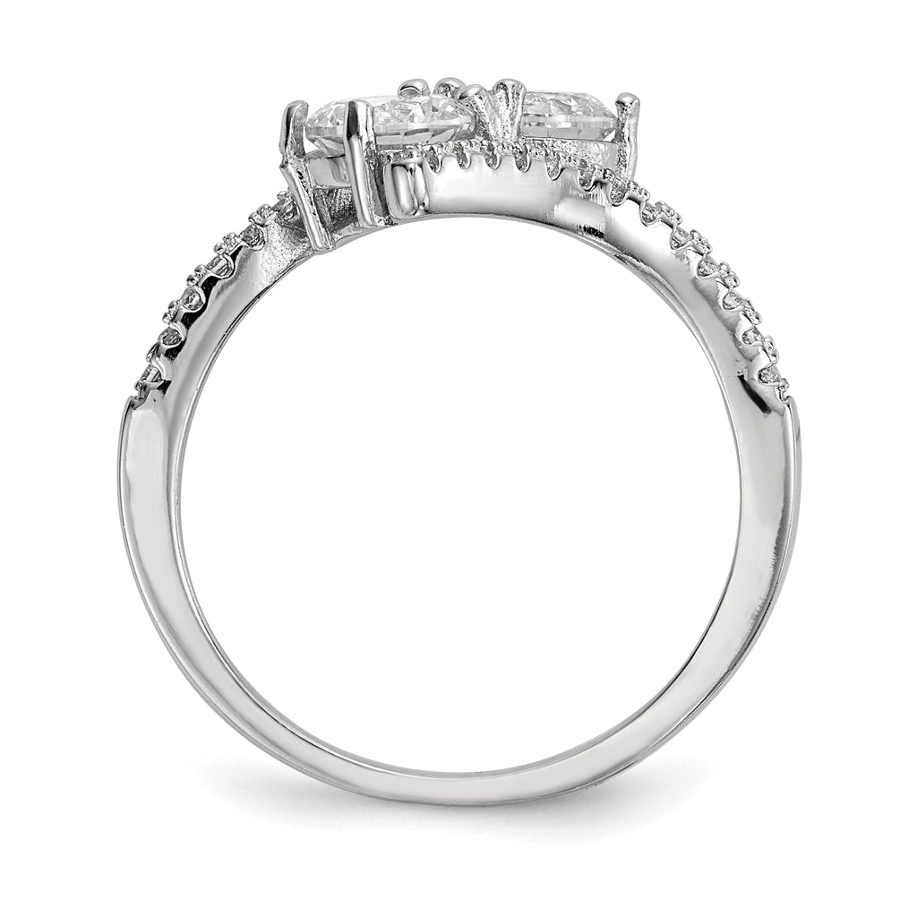 Sterling Silver Rhodium-Plated Cubic Zirconi Two Stone Polished BypaSterling Silver Ring