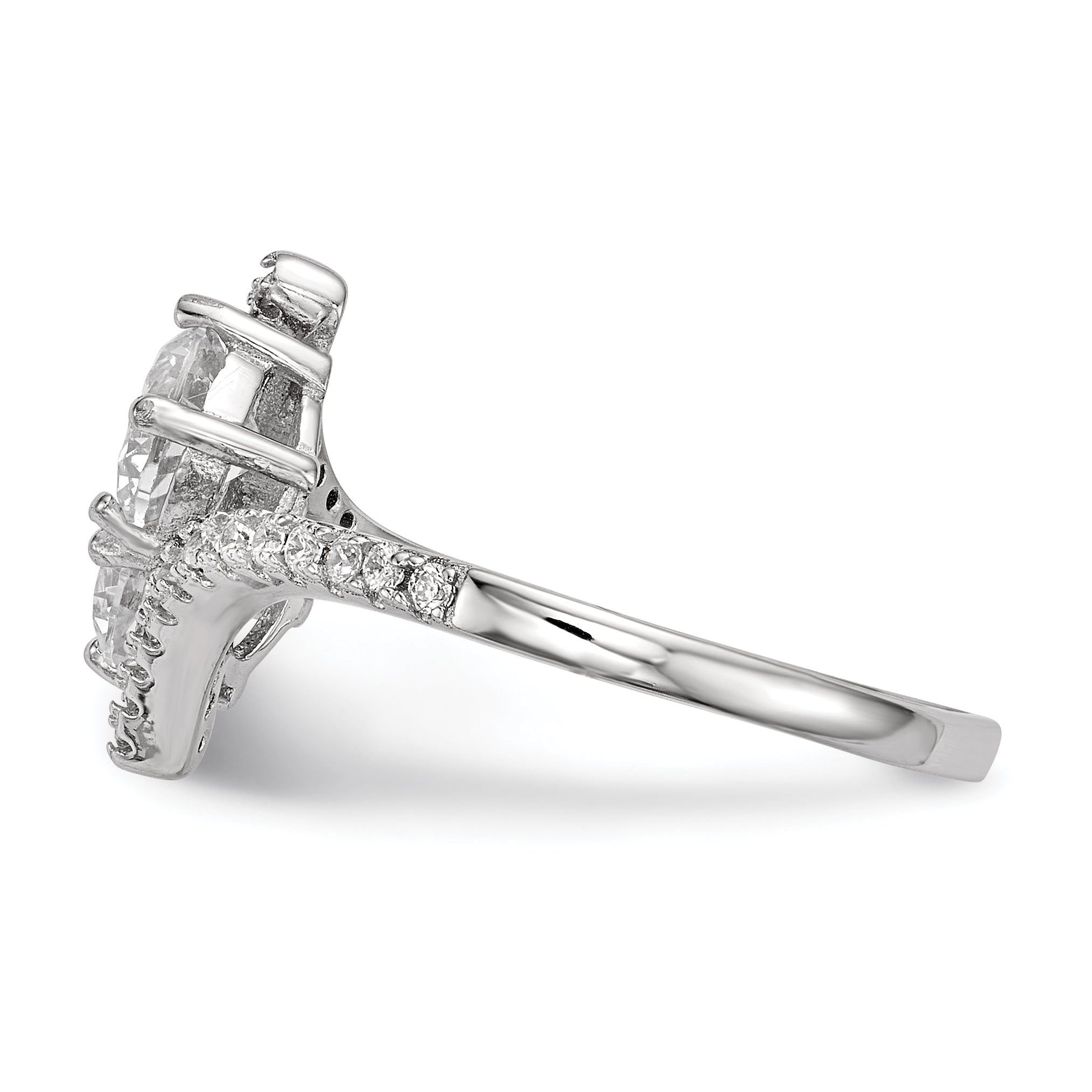 Sterling Silver Rhodium-Plated Cubic Zirconi Two Stone Polished BypaSterling Silver Ring