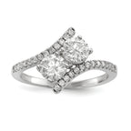 Sterling Silver Rhodium-Plated Cubic Zirconi Two Stone Polished BypaSterling Silver Ring