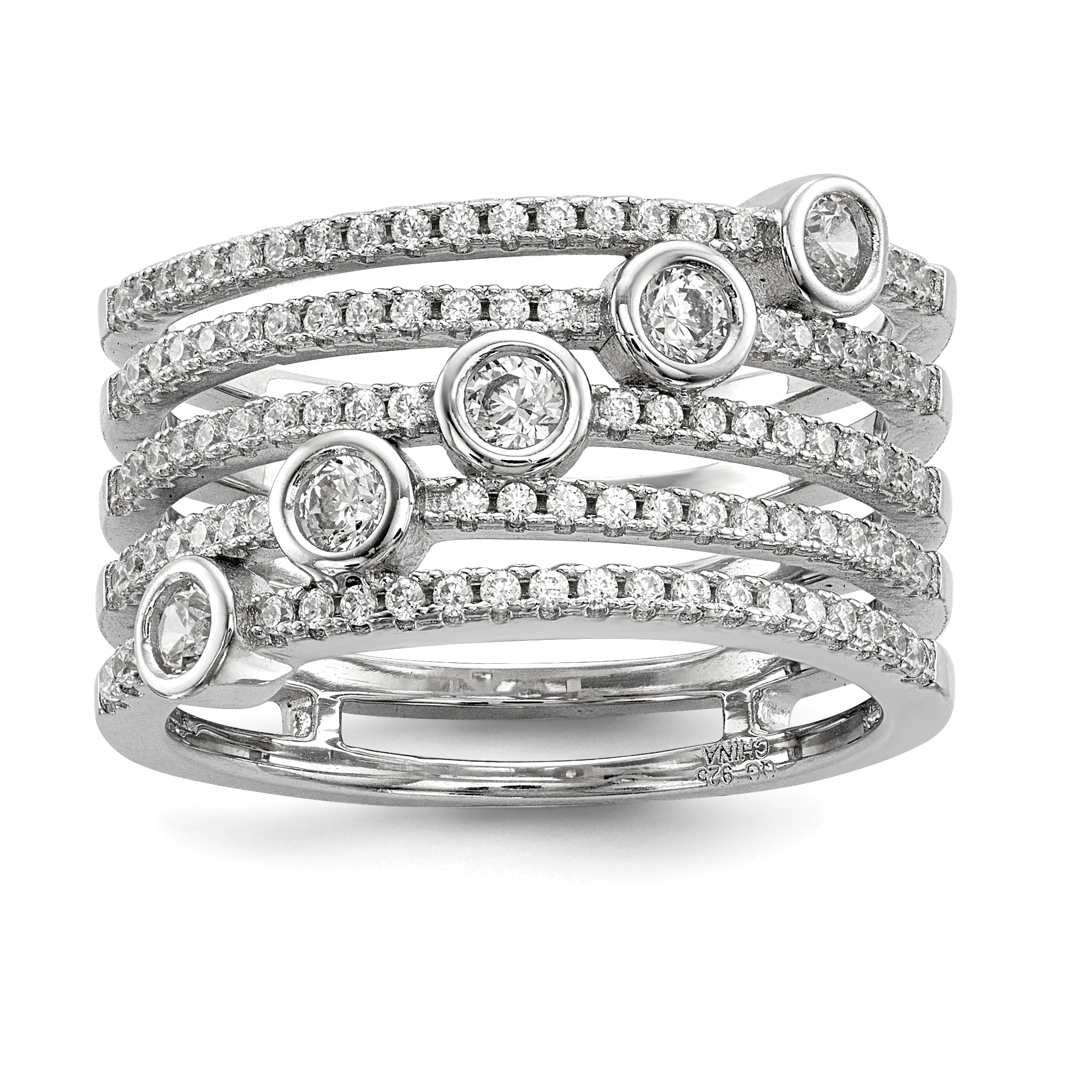 Pure Fire Sterling Silver Rhod-plated CZ Ring