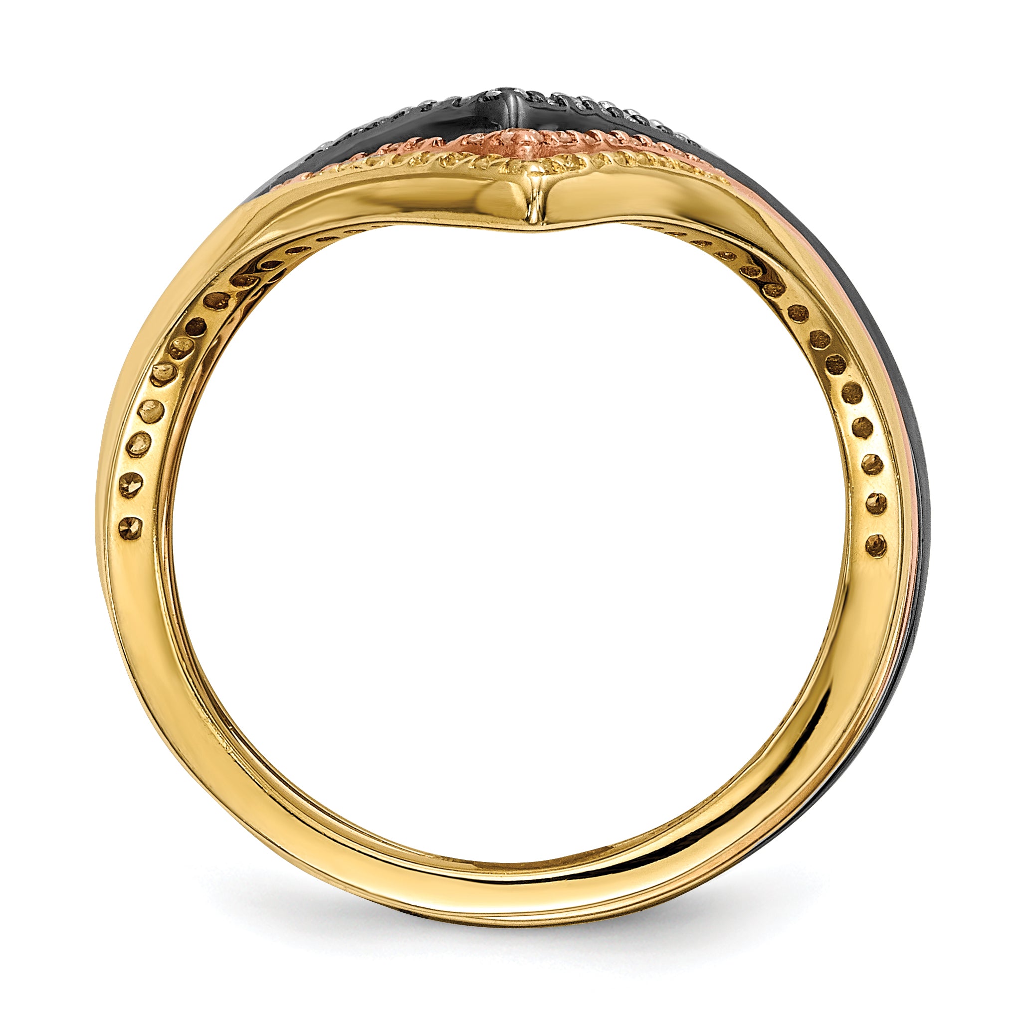 Sterling Silver Rhodium & Black-plate, Gold & Rose-tone CZ 4 Ring Set Secondary image