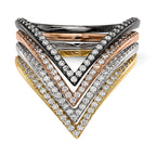 Sterling Silver Rhodium & Black-plate, Gold & Rose-tone CZ 4 Ring Set