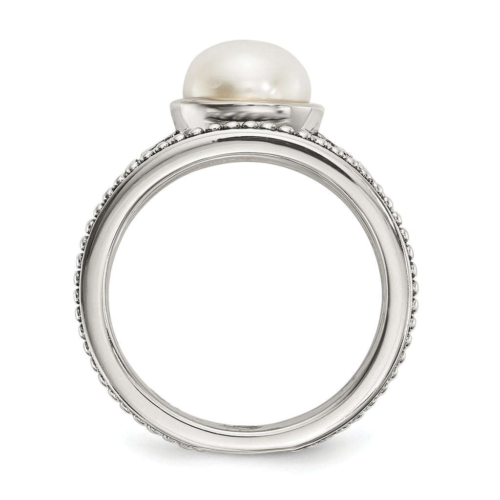 Sterling Silver With 14k Antiqued 8mm Button FWC Pearl Set of 3 Rings