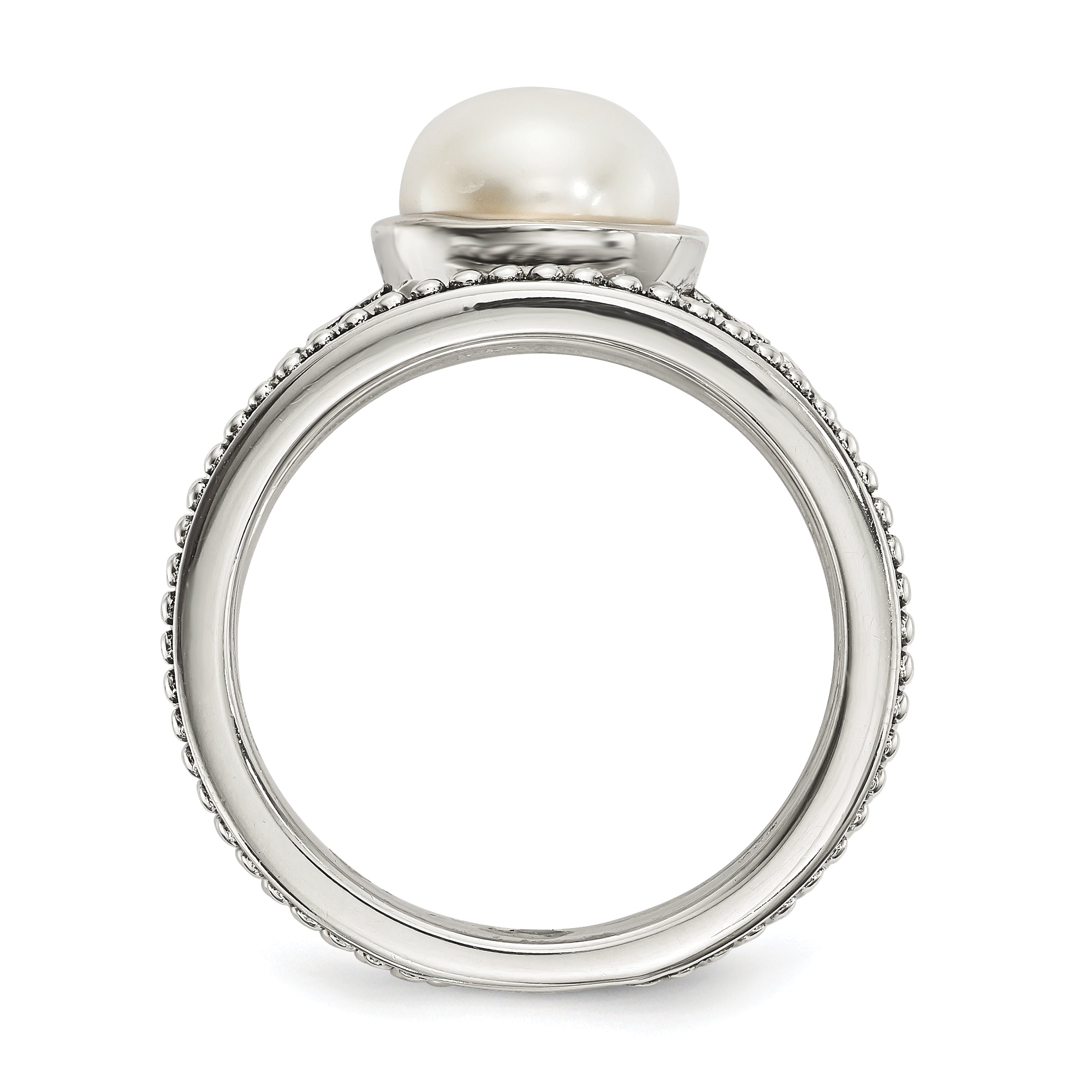 Sterling Silver With 14k Antiqued 8mm Button FWC Pearl Set of 3 Rings