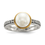 Sterling Silver With 14k Antiqued 8mm Button FWC Pearl Set of 3 Rings