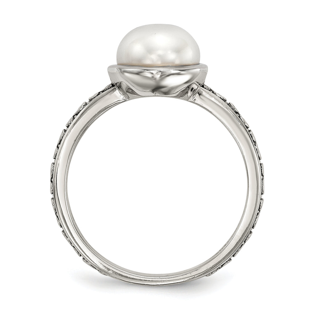 Sterling Silver With 14k Antiqued 8mm Button FWC Pearl Set of 3 Rings