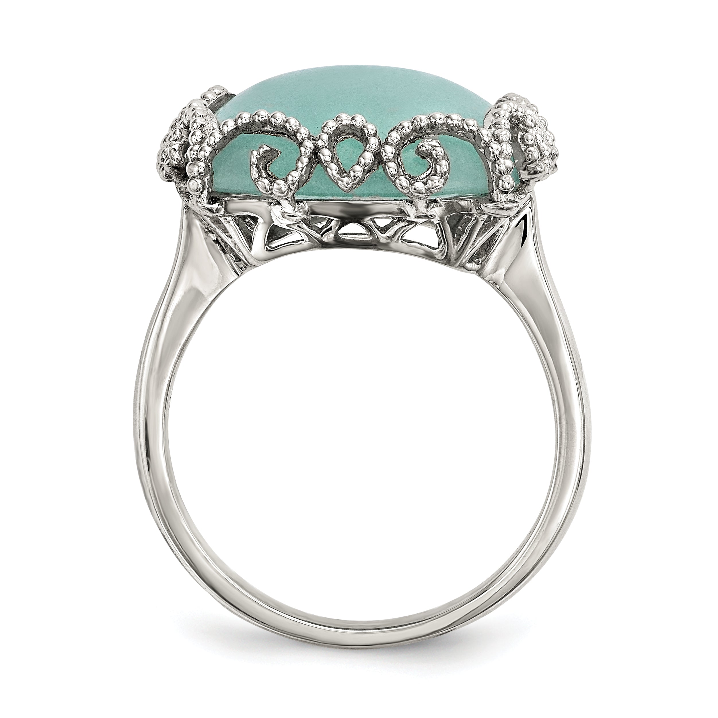Sterling Silver Rhod-plated Created Amazonite Polished/Textured Ring