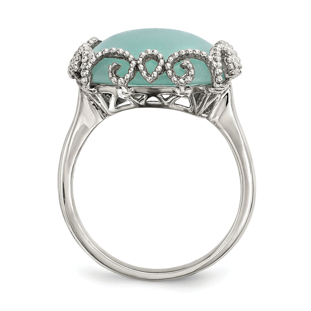 Sterling Silver Rhod-plated Created Amazonite Polished/Textured Ring