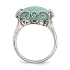 Sterling Silver Rhod-plated Created Amazonite Polished/Textured Ring