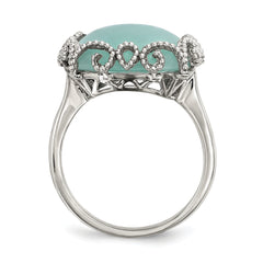Sterling Silver Rhod-plated Created Amazonite Polished/Textured Ring