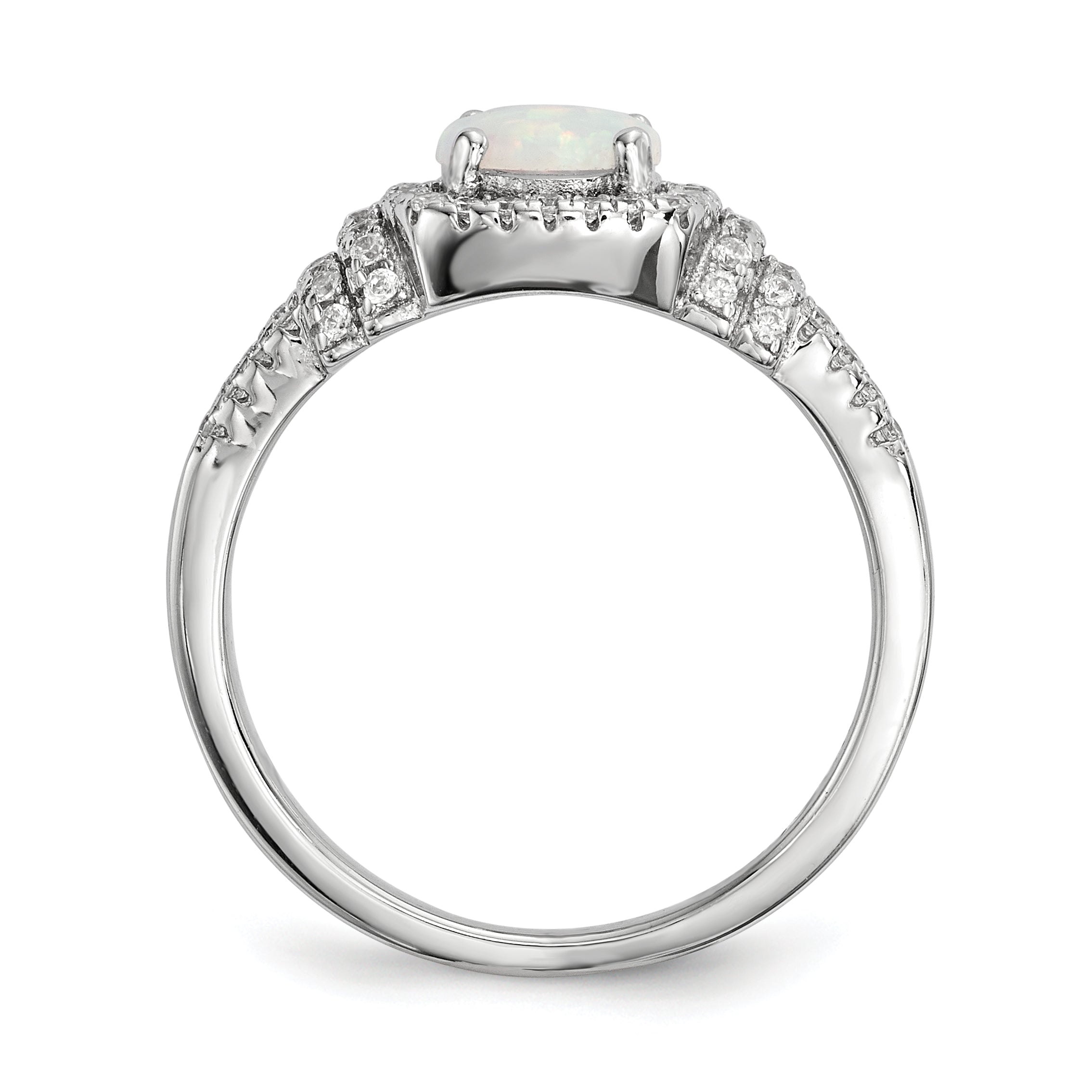 Sterling Silver Rhodium-plated CZ and Lab Created White Opal Ring Secondary image