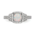 Sterling Silver Rhodium-plated CZ and Lab Created White Opal Ring