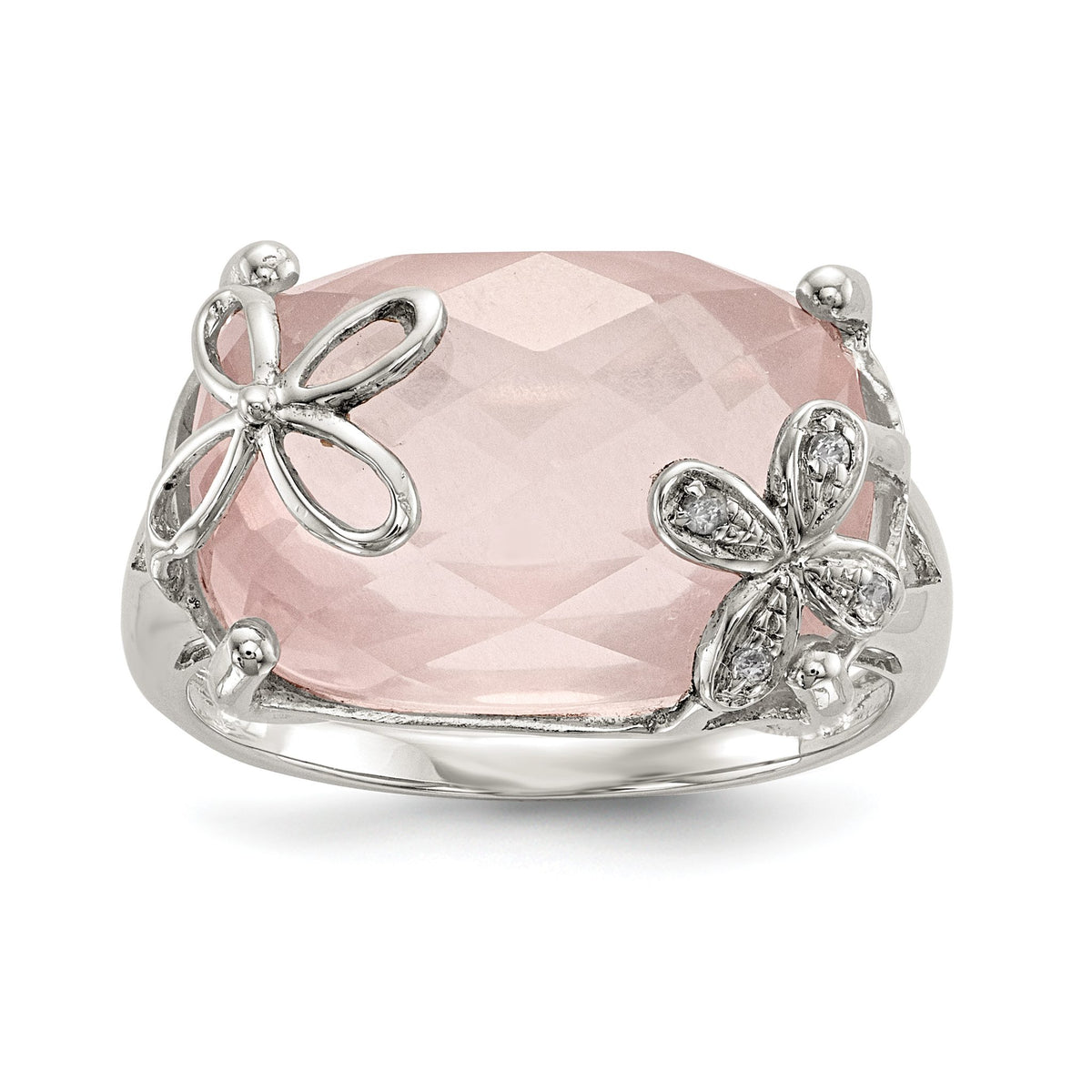Rose Quartz/White Sapphire Ring in Sterling Silver - Sophia Jewelers Main image