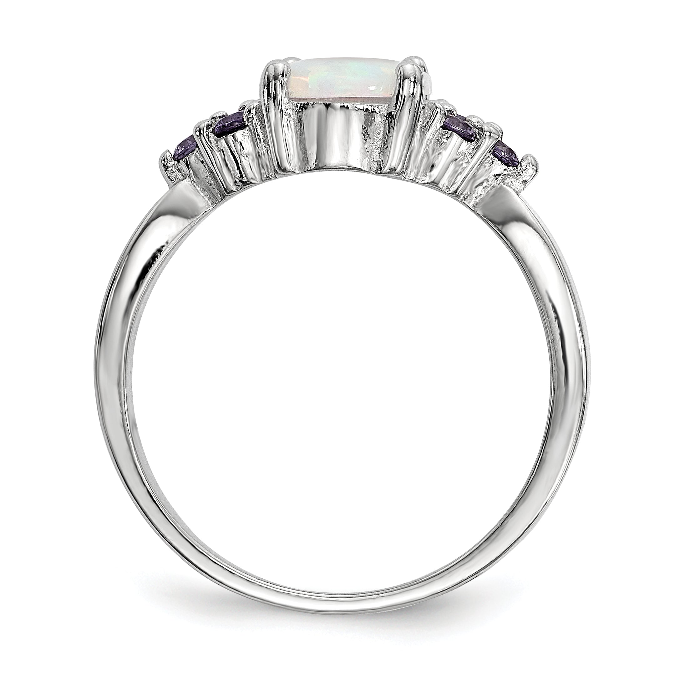 Sterling Silver Rhodium-plated Oval Created Opal With Purple CZ Ring Secondary image