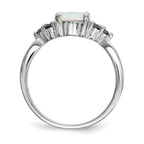 Sterling Silver Rhodium-plated Oval Created Opal With Purple CZ Ring