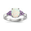 Sterling Silver Rhodium-plated Oval Created Opal With Purple CZ Ring