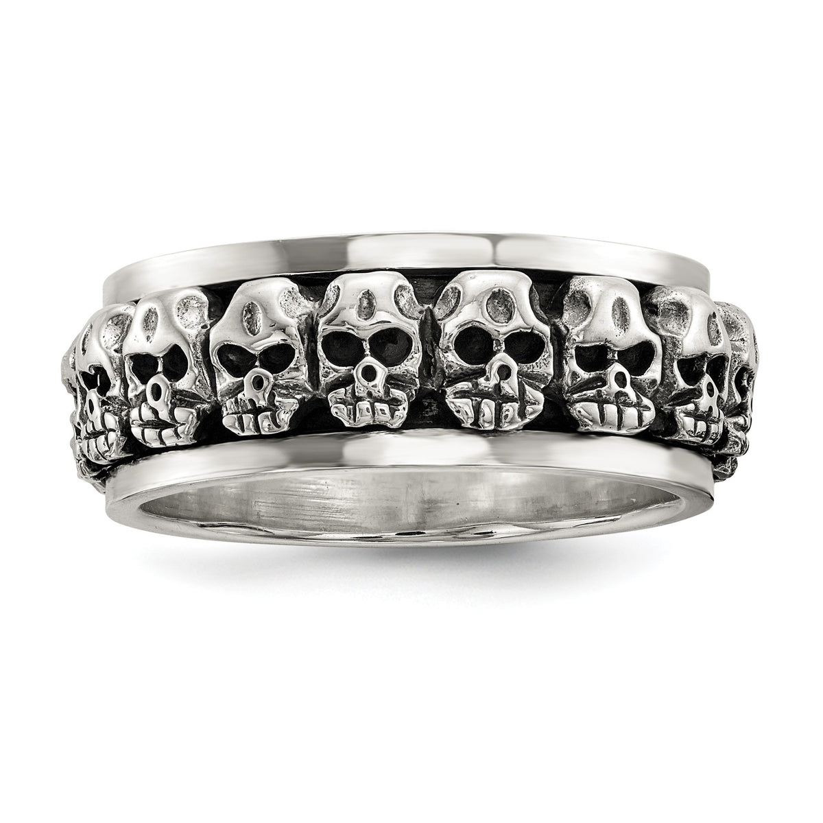 Men's Spinning Center Skull Ring in Sterling Silver, 8.7mm Moveable, Size 9–11 - Sophia Jewelers Main image