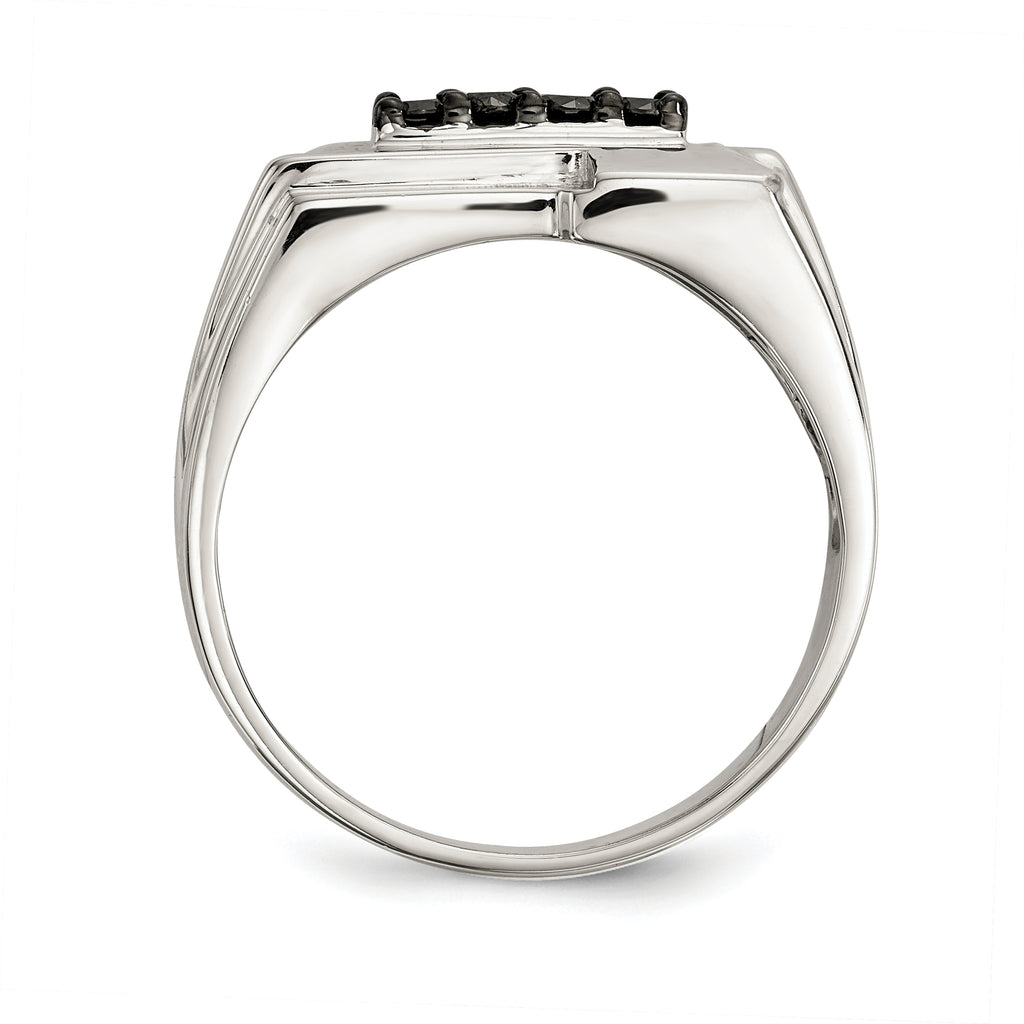 Sterling Silver Rhodium-plated Mens Black Diamond Polished Ring
