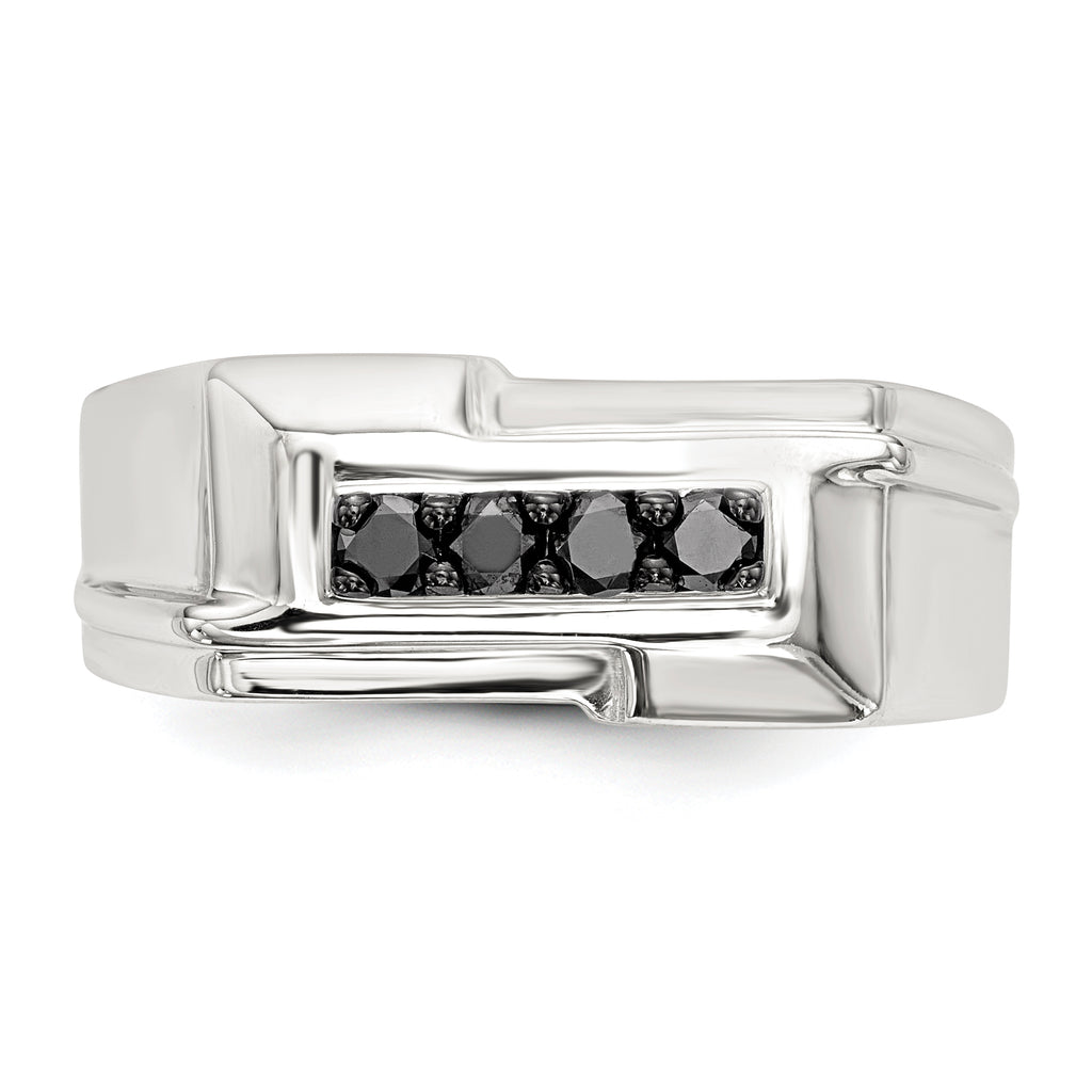 Sterling Silver Rhodium-plated Mens Black Diamond Polished Ring