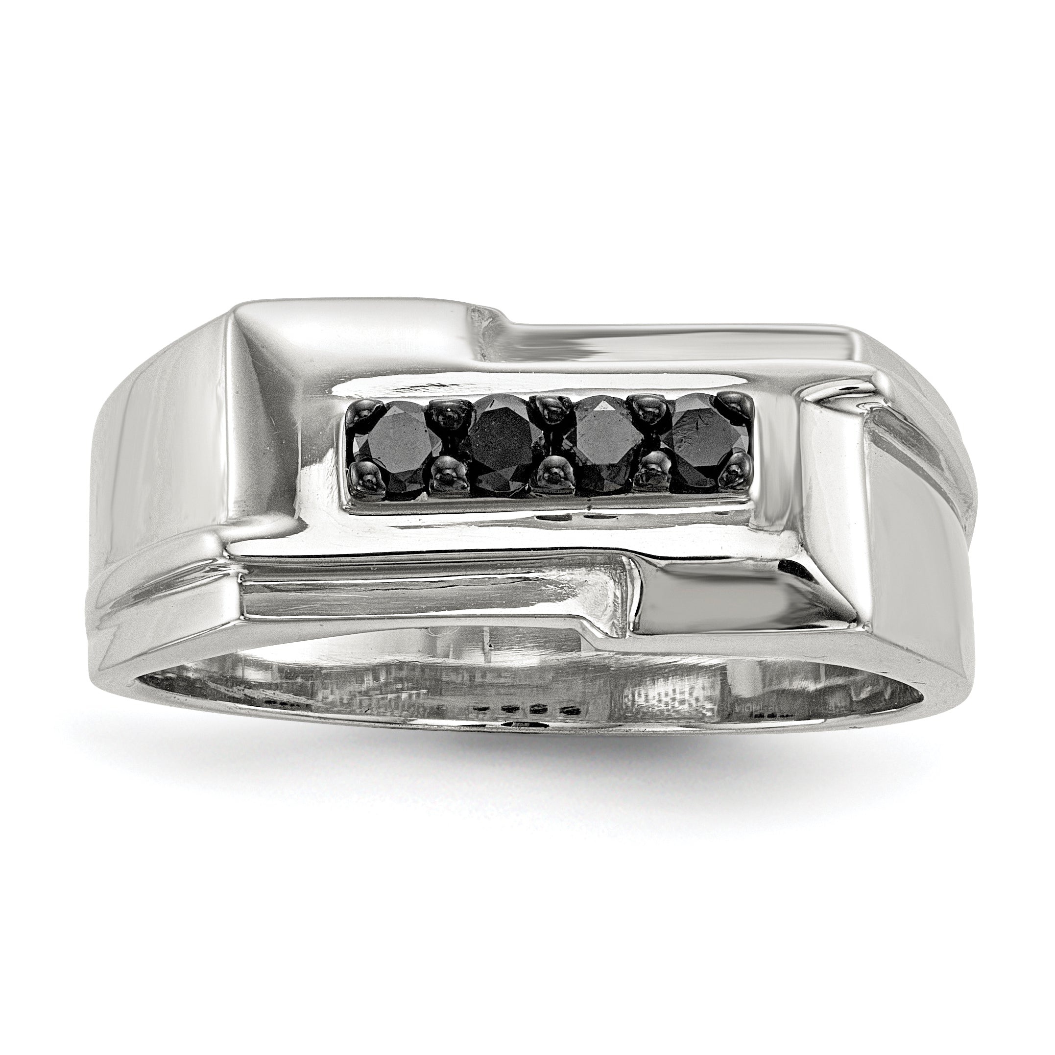 Sterling Silver Rhodium-plated Mens Black Diamond Polished Ring Main image