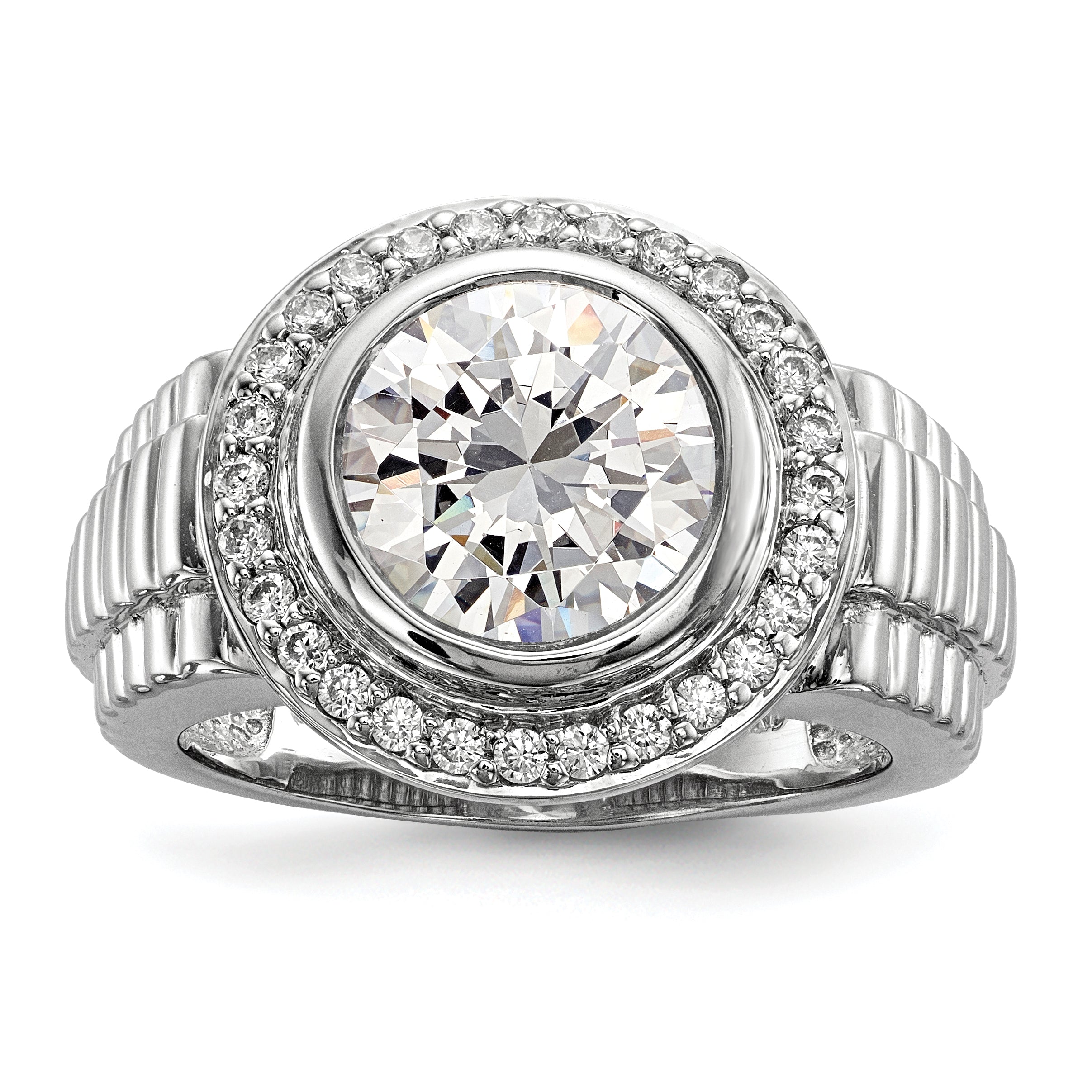 Sterling Silver Rhodium-plated Mens CZ Ring Main image