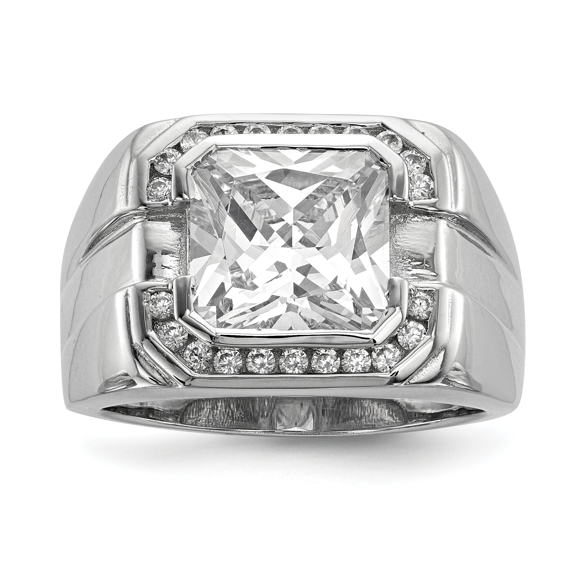 Sterling Silver Rhodium-plated Mens CZ Ring Main image