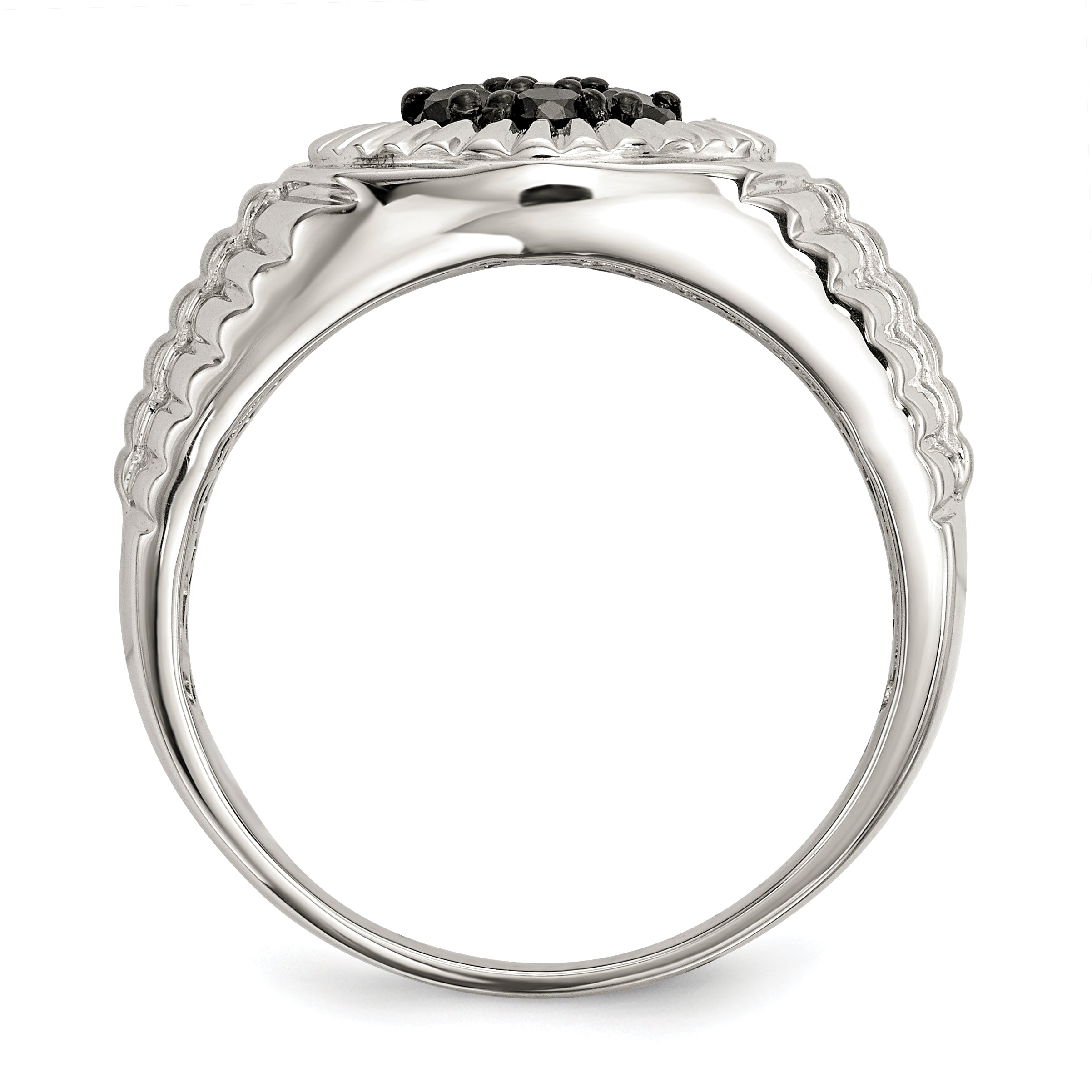 Sterling Silver Rhod-plated Mens Black Diamond Polished/Satin Ring Secondary image