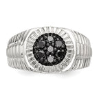 Sterling Silver Rhod-plated Mens Black Diamond Polished/Satin Ring