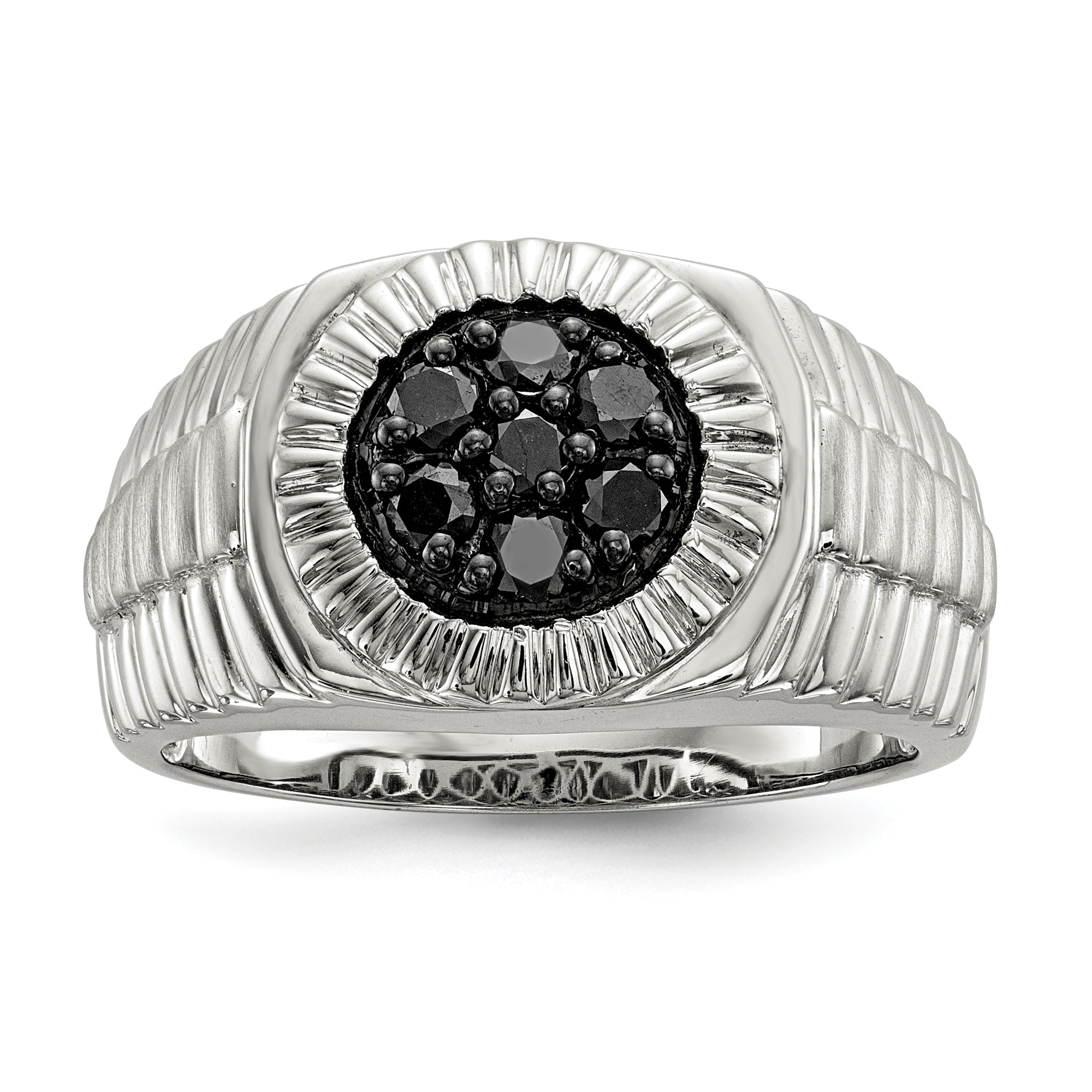 Sterling Silver Rhod-plated Mens Black Diamond Polished/Satin Ring Main image