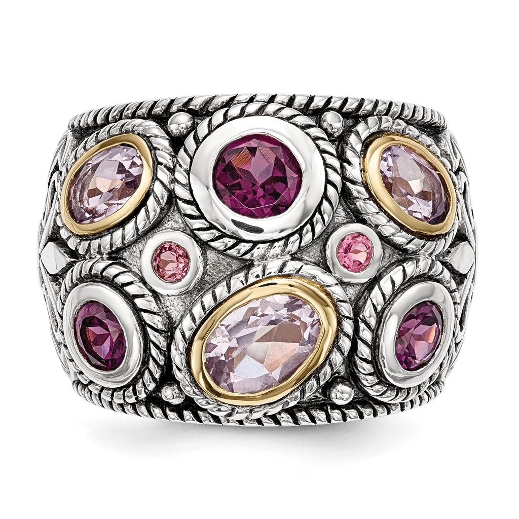Sterling Silver Rhod. With 14k Pink Qrtz Rhodolite GA & Pink Tourmaline Ring