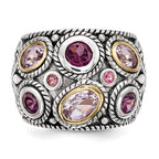 Sterling Silver Rhod. With 14k Pink Qrtz Rhodolite GA & Pink Tourmaline Ring