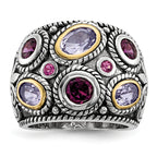 Sterling Silver Rhod. With 14k Pink Qrtz Rhodolite GA & Pink Tourmaline Ring