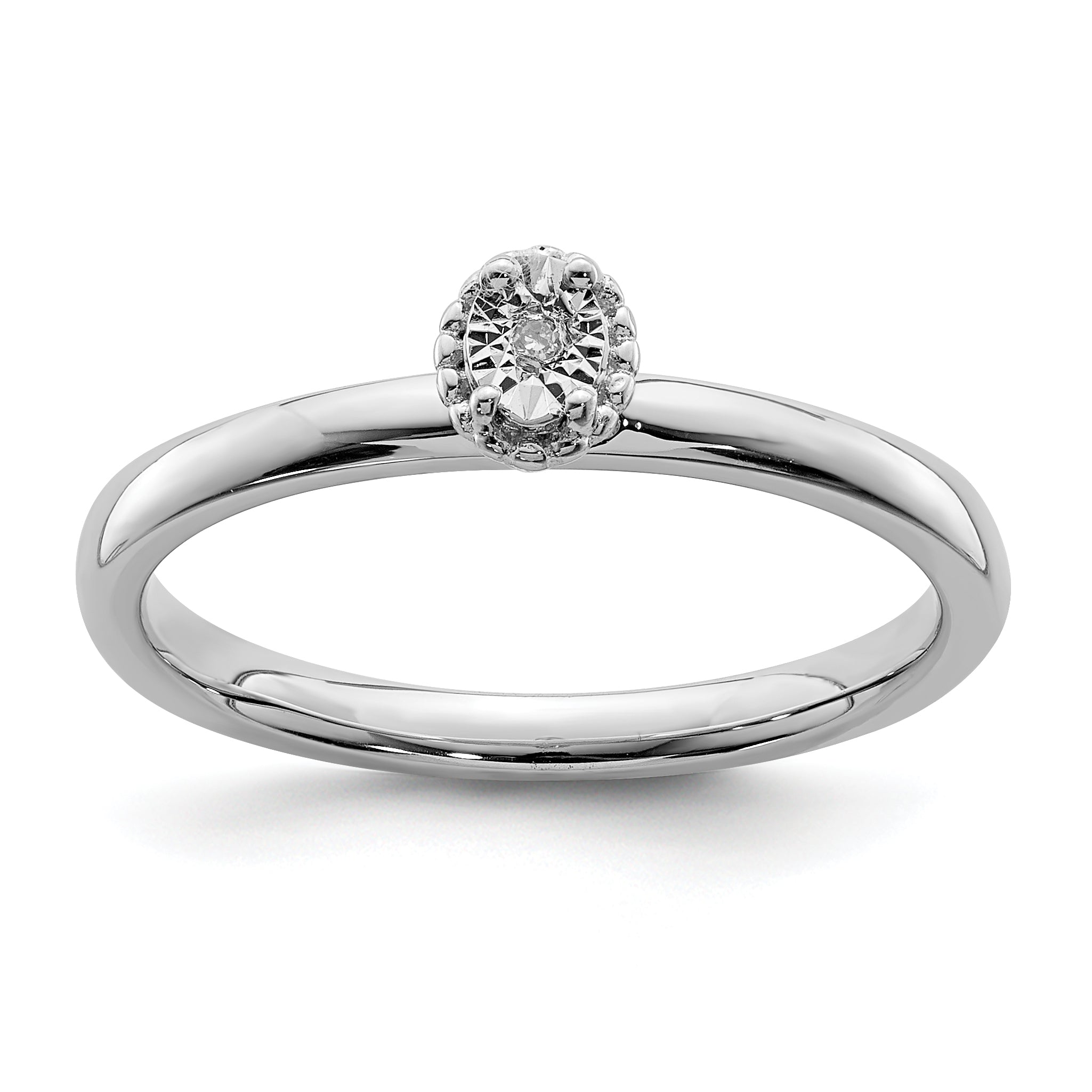 Sterling Silver Rhodium Plated Polished Diamond Ring