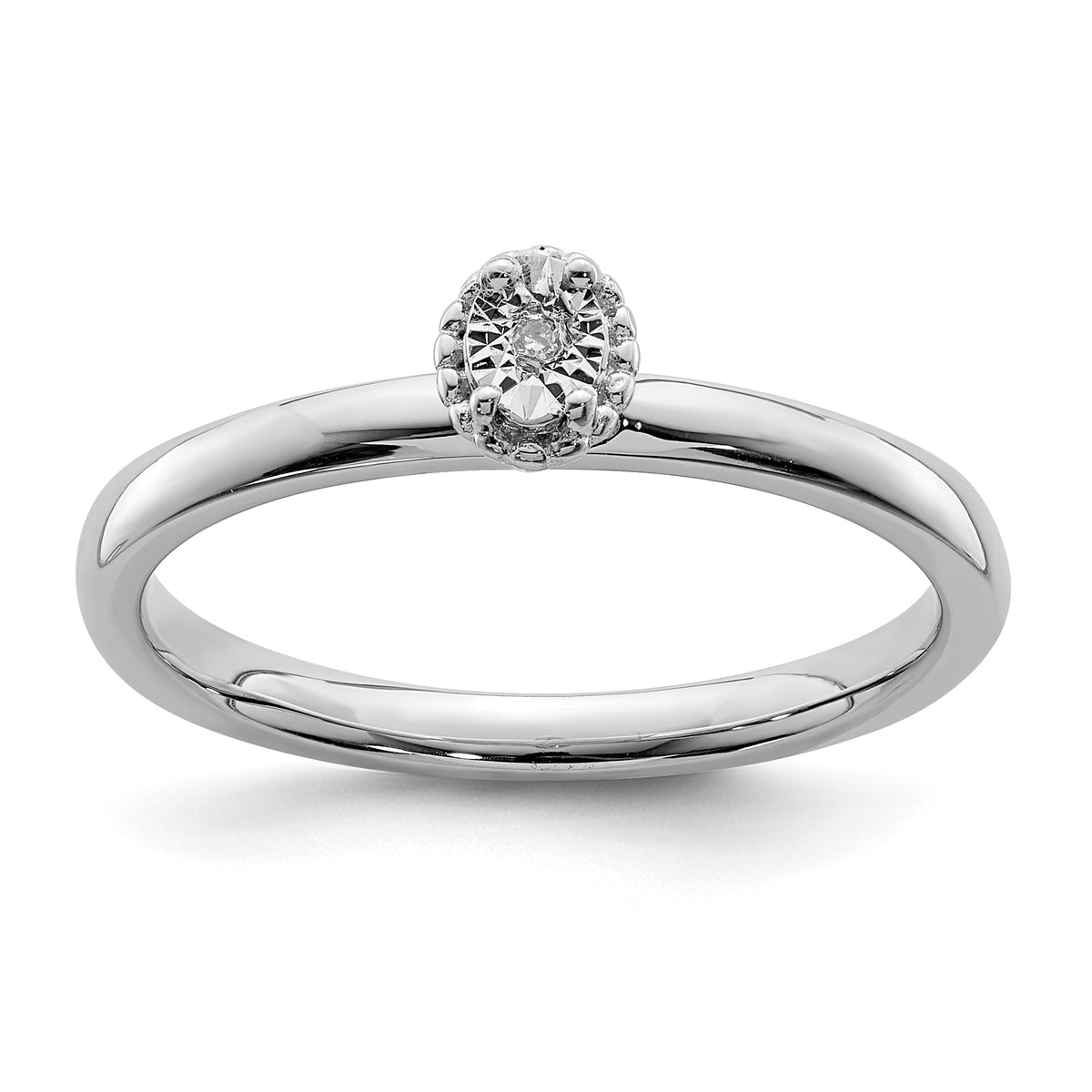Sterling Silver Rhodium Plated Polished Diamond Ring