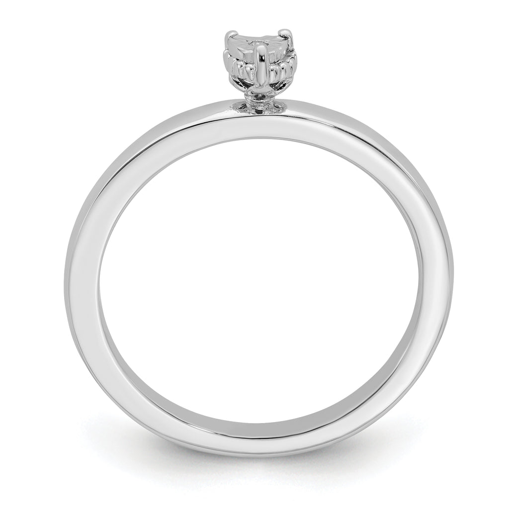 Sterling Silver Rhodium Plated Polished Diamond Heart Shape Ring