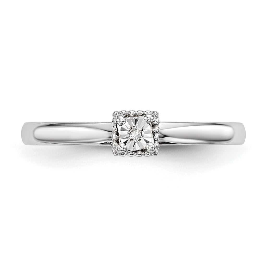 Sterling Silver Rhodium Plated Polished Diamond Heart Shape Ring