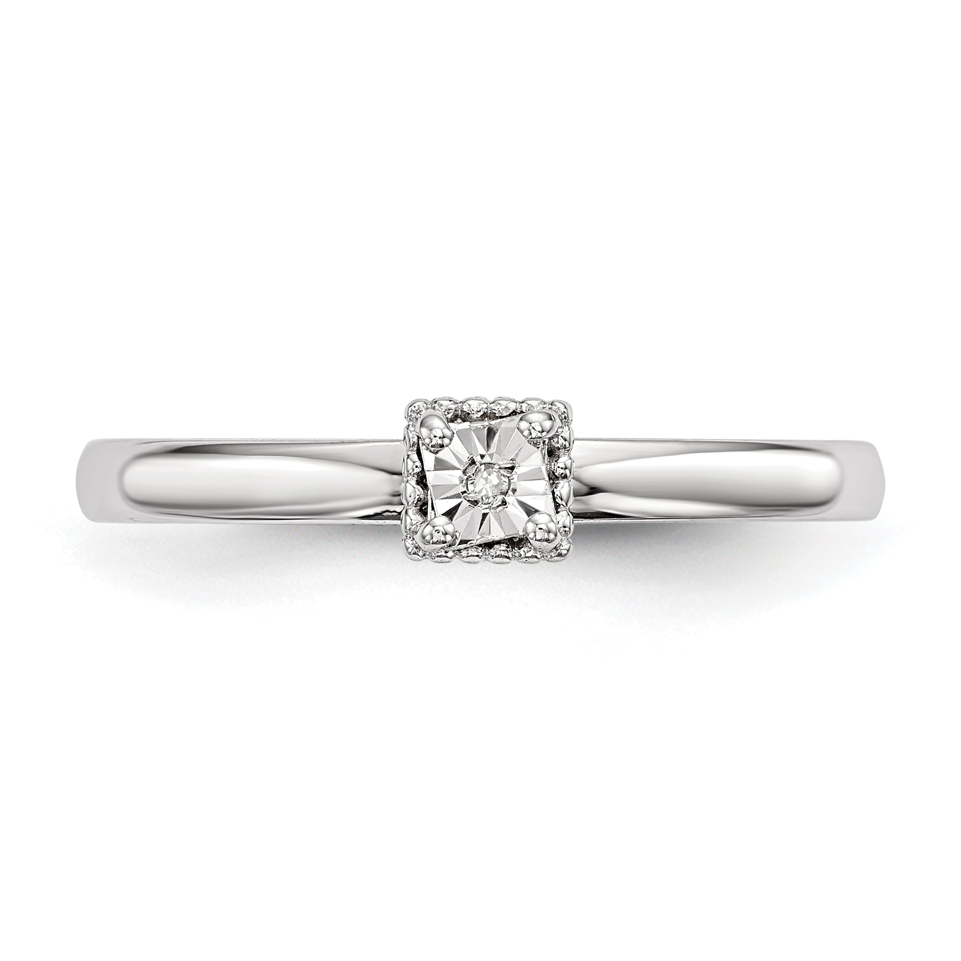 Sterling Silver Rhodium Plated Polished Diamond Heart Shape Ring