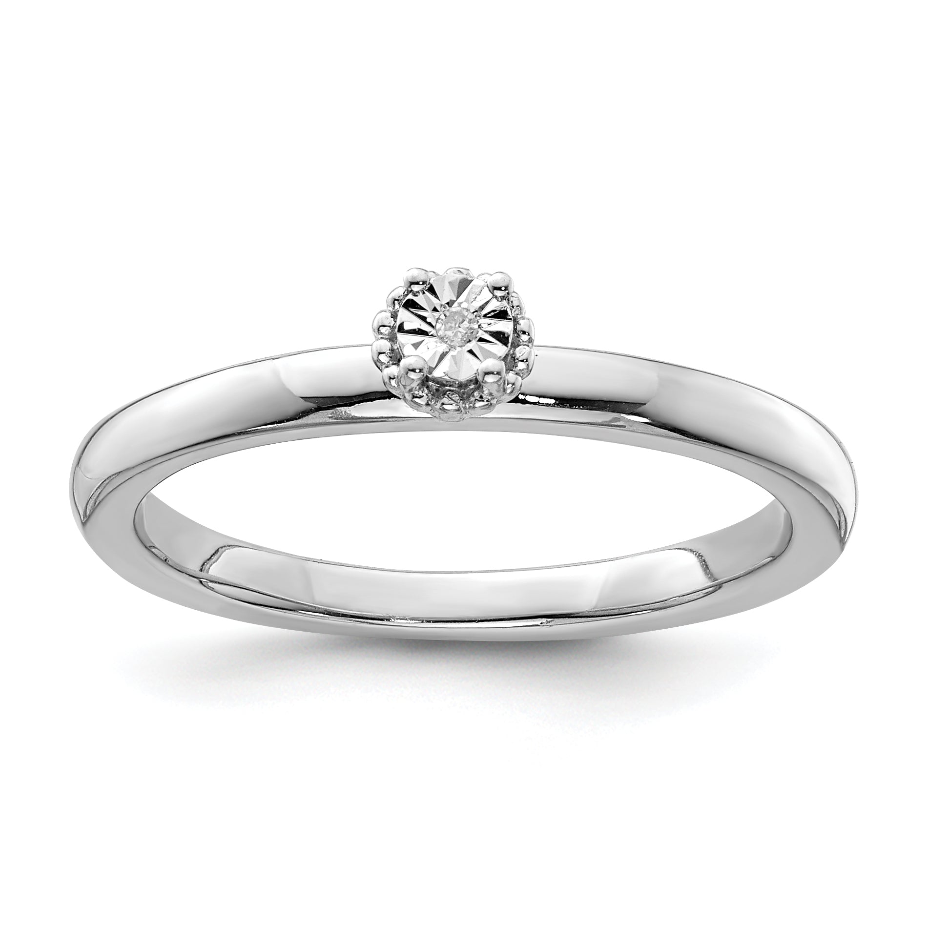 Sterling Silver Rhodium Plated Polished Diamond Ring Main image