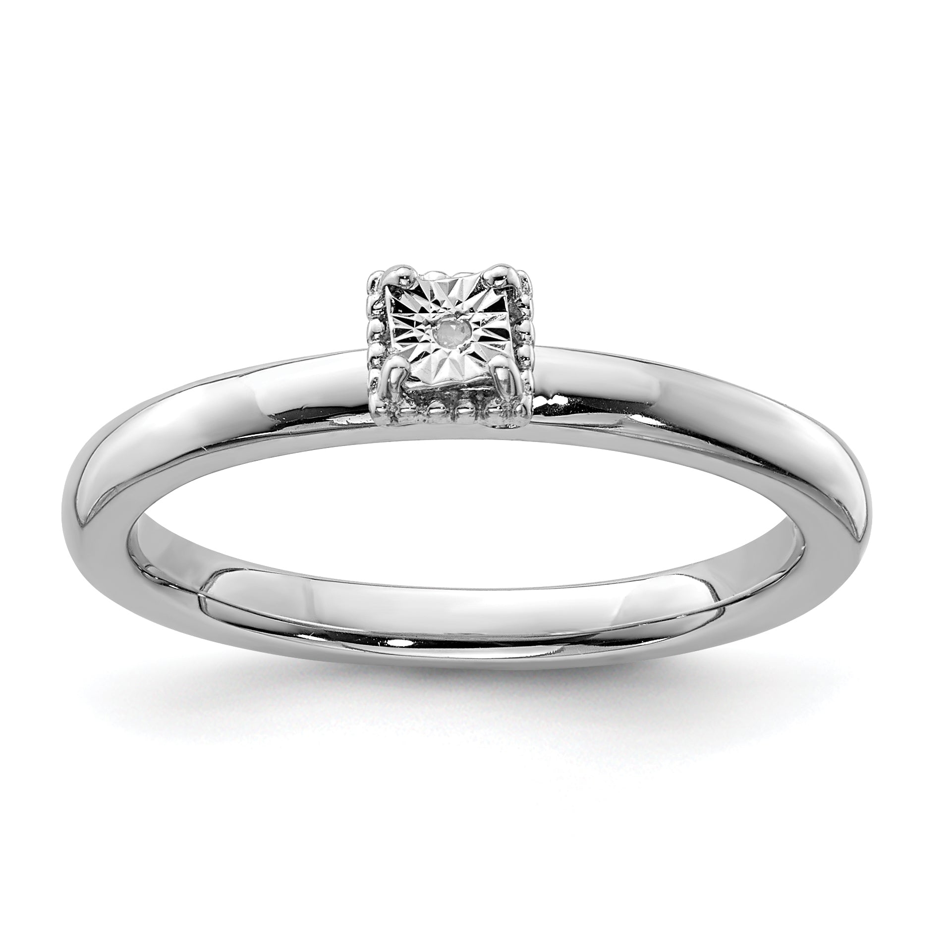 Sterling Silver Rhodium Plated Polished Diamond Square Shape Ring Main image