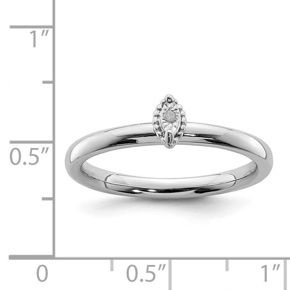 Sterling Silver Rhodium Plated Polished Diamond Marquise Shape Ring
