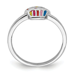 Sterling Silver RH-plated Multi-color Enameled Cupcake Children's Ring