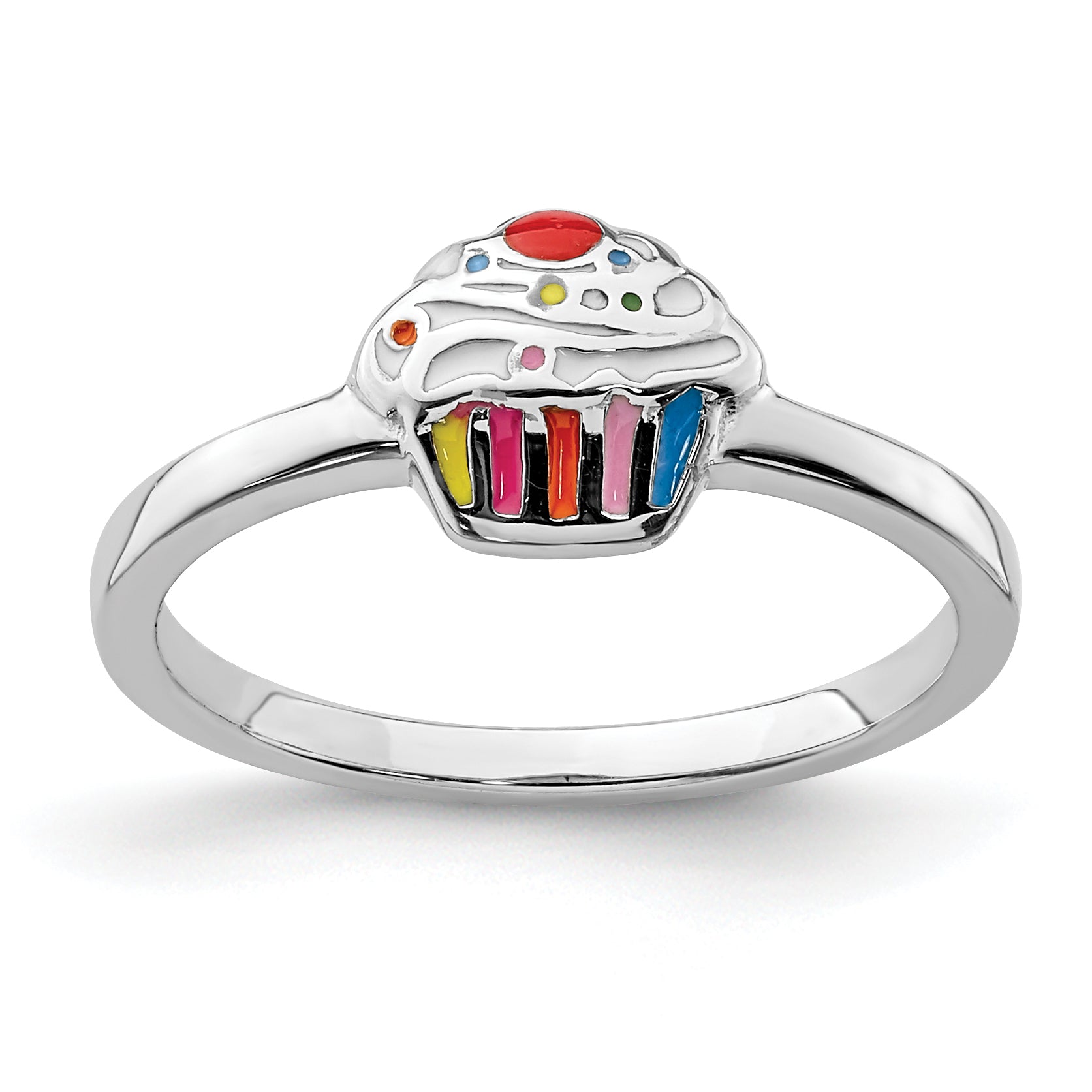 Sterling Silver RH-plated Multi-color Enameled Cupcake Children's Ring