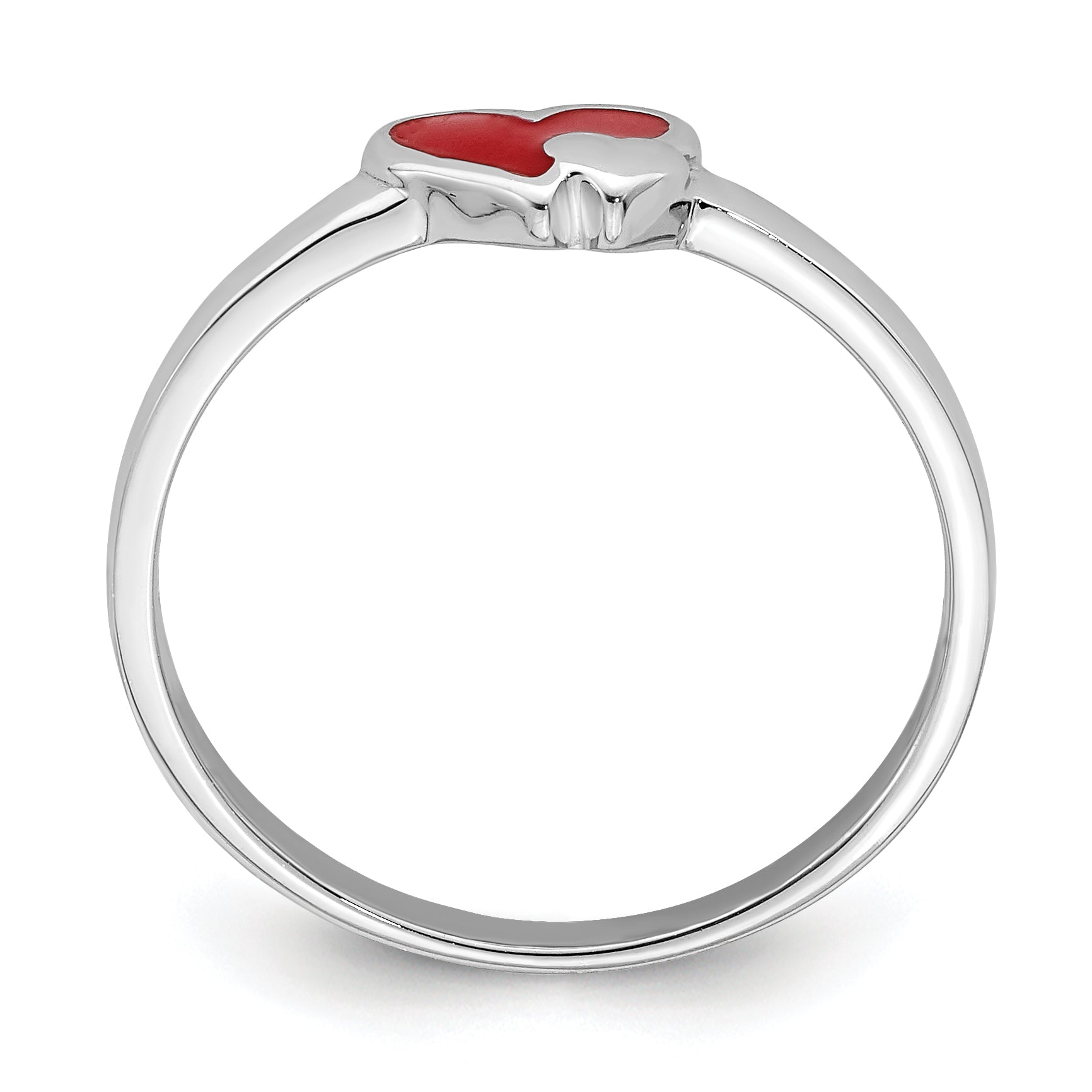 Sterling Silver RH-plated Red Enameled Double Heart Children's Ring Secondary image