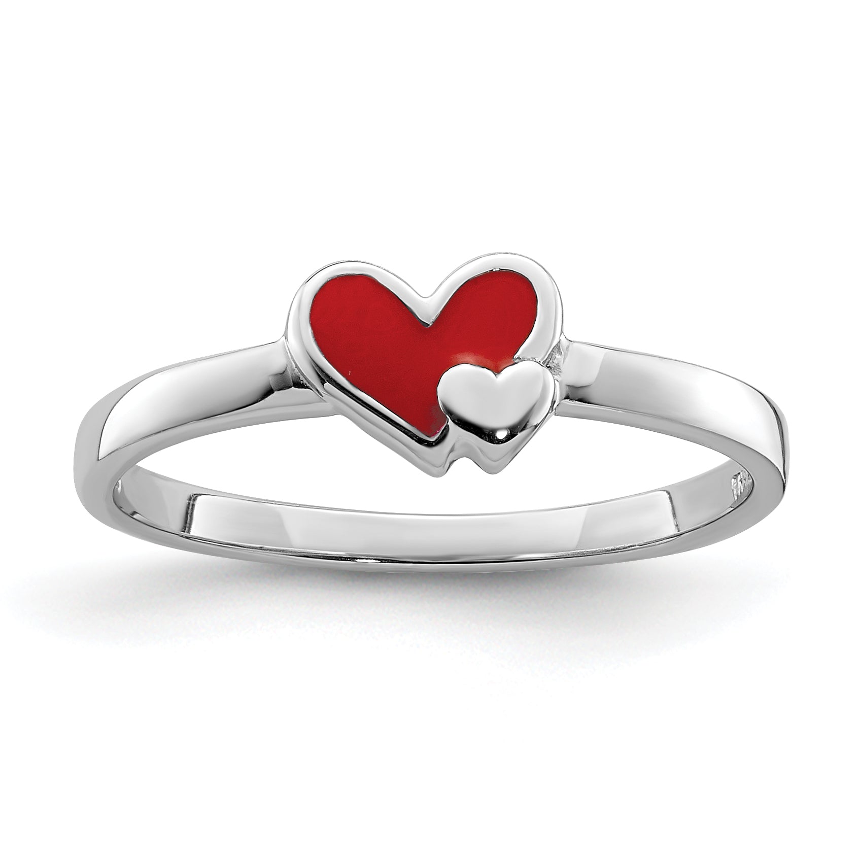 Sterling Silver RH-plated Red Enameled Double Heart Children's Ring Main image