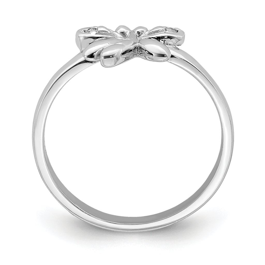 Sterling Silver Rhodium-plated Polished CZ Dragonfly Children's Ring