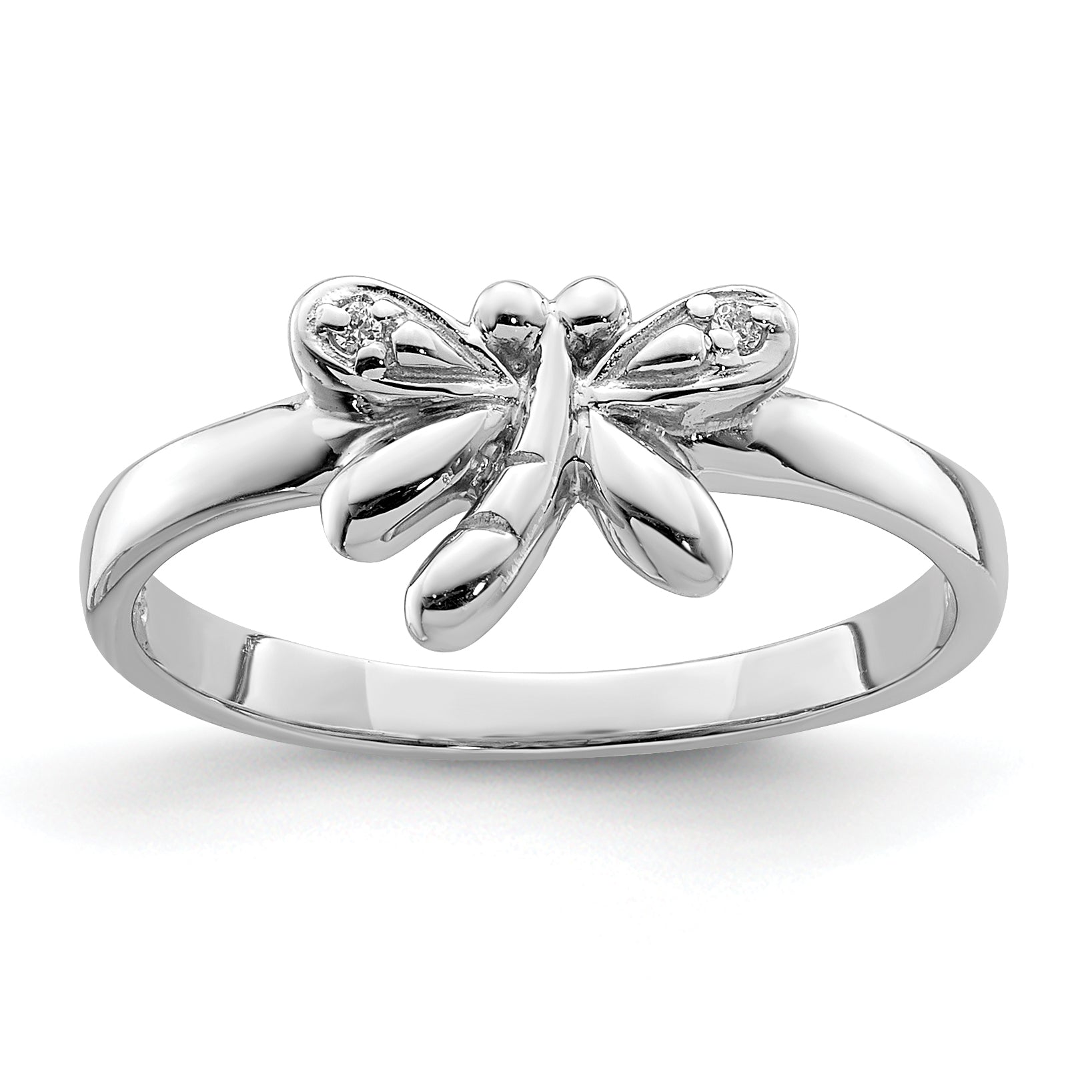 Sterling Silver Rhodium-plated Polished CZ Dragonfly Children's Ring Main image