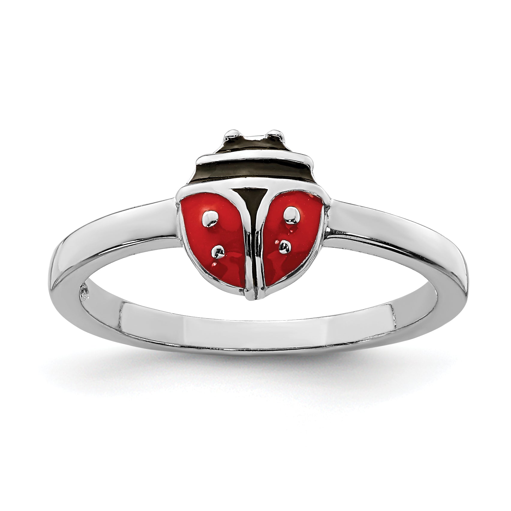 Sterling Silver Rhod-plated Polished & Enameled Ladybug Children's Ring Main image