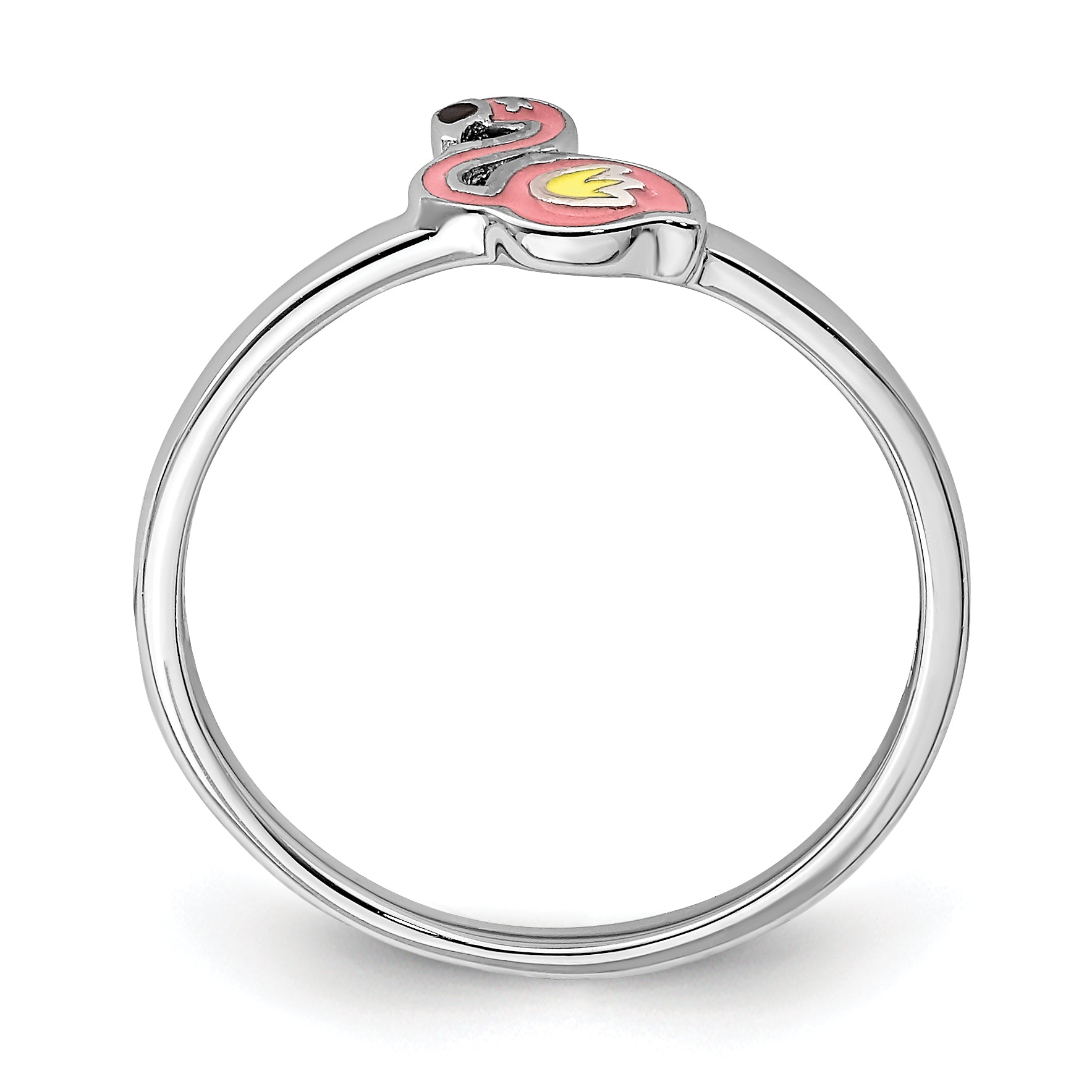 Sterling Silver Rhodium-plated Multi-color Enameled Flamingo Children's Ring Secondary image