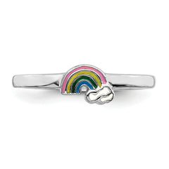 Sterling Silver RH-plated Multi-color Enameled Rainbow Children's Ring