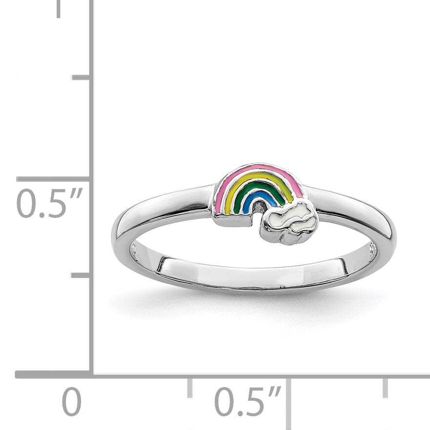 Sterling Silver RH-plated Multi-color Enameled Rainbow Children's Ring
